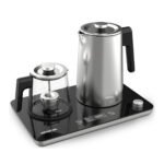 كاتيل كهربائي ارشيا Tray مع إبريق شاي زجاجي، 1.7 لتر، 2200 وات، فضي واسود