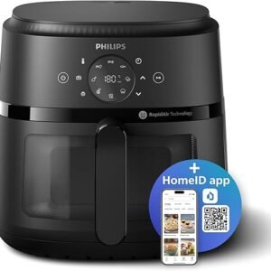 مقلاة هوائية XL من فيليبس، 1700 واط، 50 60 هرتز، 6.2 لتر، 1.2 كجم، نافذة شفافة، وظائف طهي 13 في 1، تقنية الهواء السريع، اسود - NA230 00