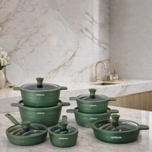 Arshia 14-piece Green Diamond Cookware Set