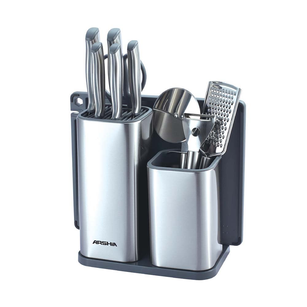 37221__21189.jpg Arshia 11-piece Stainless Steel Knife Set with Cutting Board and Knife Stand – 3722 - الصورة 1