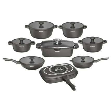 Arshia 16-Piece Die-Cast Aluminum Cookware Set – Charcoal – 3970