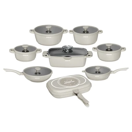 Arshia 16-Piece Die-Cast Aluminum Cookware Set – Charcoal – 3971