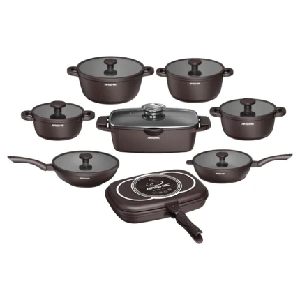 Arshia 16-Piece Die-Cast Aluminum Cookware Set – Charcoal – 3972