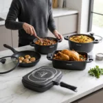 ⁦Arshia 16-Piece Die-Cast Aluminum Cookware Set – Charcoal – 3970⁩ - الصورة ⁦2⁩