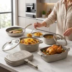 ⁦Arshia 16-Piece Die-Cast Aluminum Cookware Set – Charcoal – 3971⁩ - الصورة ⁦2⁩