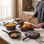 ⁦Arshia 16-Piece Die-Cast Aluminum Cookware Set – Charcoal – 3972⁩ - الصورة ⁦2⁩