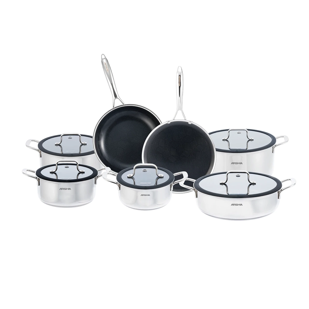 SS622-3733_Set__80570.webp Arshia 12-piece Hybrid Stainless Steel Non-Stick Cookware Set – 3733 - الصورة 1